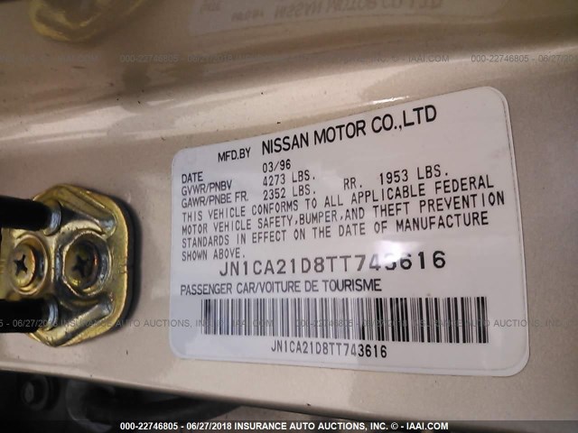 JN1CA21D8TT743616 - 1996 NISSAN MAXIMA GLE/GXE/SE GOLD photo 9