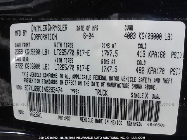 3D7KU28C14G283474 - 2004 DODGE RAM 2500 ST/SLT 蓝色 照片 9