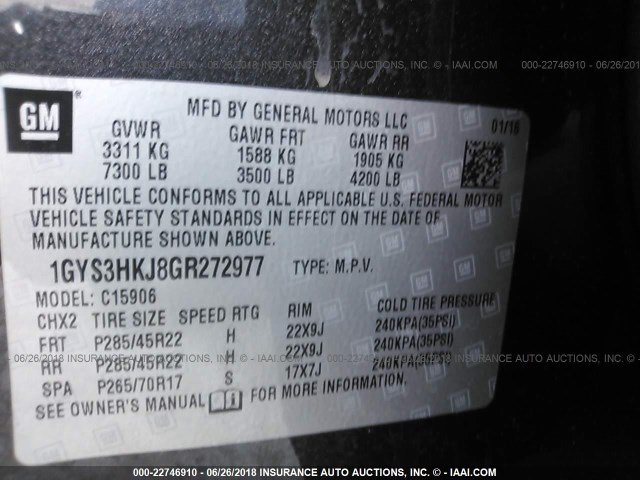 1GYS3HKJ8GR272977 - 2016 CADILLAC ESCALADE ESV LUXURY GRAY photo 9