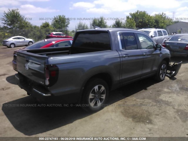 5FPYK3F62HB029806 - 2017 HONDA RIDGELINE RTL GRAY photo 4