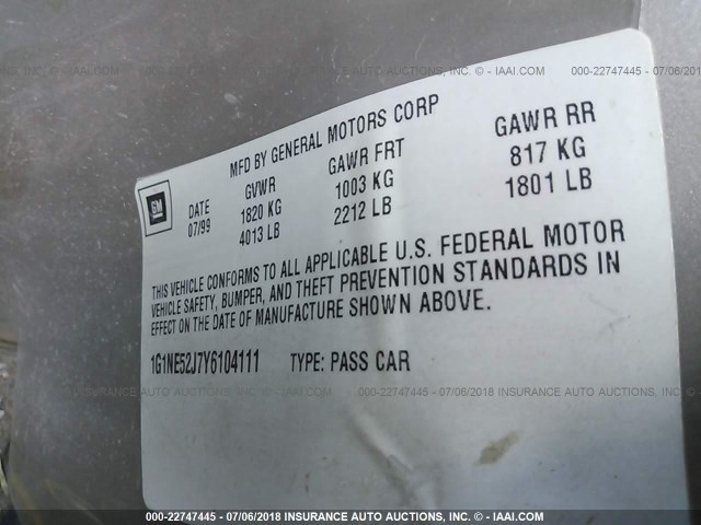 1G1NE52J7Y6104111 - 2000 CHEVROLET MALIBU LS GOLD photo 9
