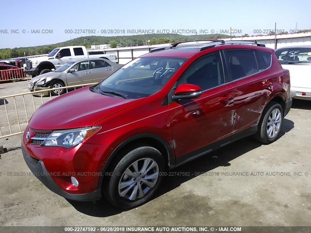 2T3YFREV8EW112817 - 2014 TOYOTA RAV4 LIMITED RED photo 2