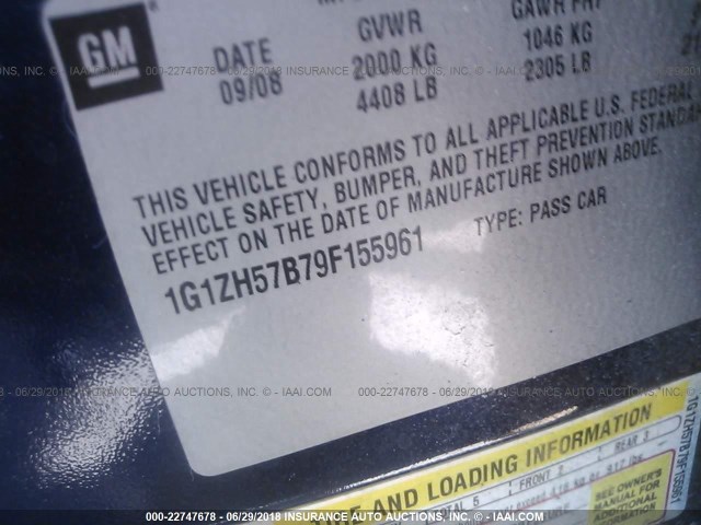 1G1ZH57B79F155961 - 2009 CHEVROLET MALIBU 1LT 蓝色 照片 9