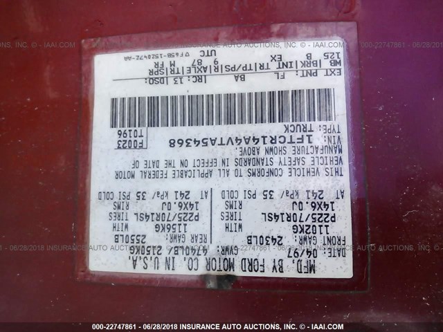 1FTCR14A4VTA54368 - 1997 FORD RANGER SUPER CAB RED photo 9