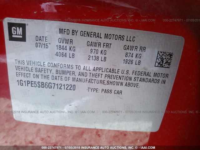 1G1PE5SB6G7121220 - 2016 CHEVROLET CRUZE LIMITED LT RED photo 9