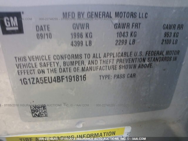 1G1ZA5EU4BF191816 - 2011 CHEVROLET MALIBU LS GOLD photo 9