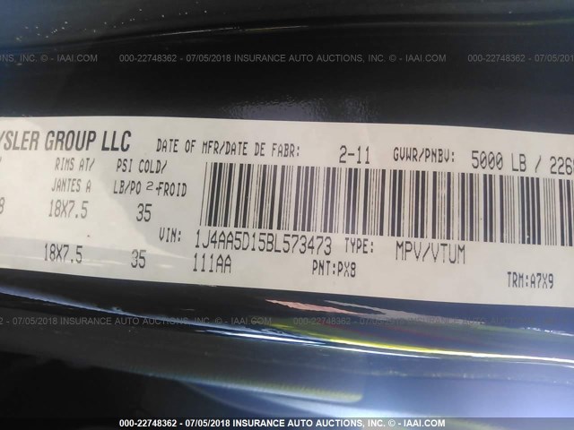 1J4AA5D15BL573473 - 2011 JEEP WRANGLER SAHARA Սև լուսանկար 9