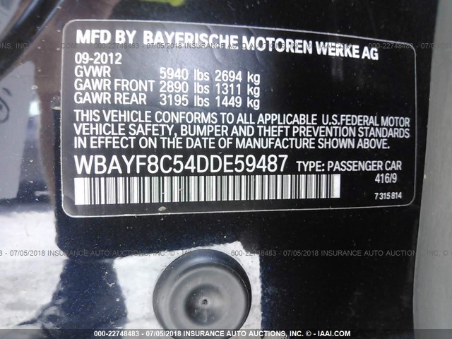 WBAYF8C54DDE59487 - 2013 BMW 750 LXI BLACK photo 9