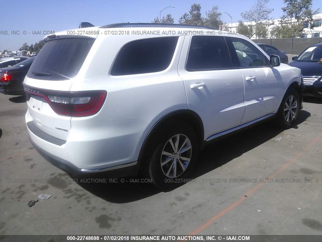 1C4RDHDG7GC308261 - 2016 DODGE DURANGO LIMITED WHITE photo 4