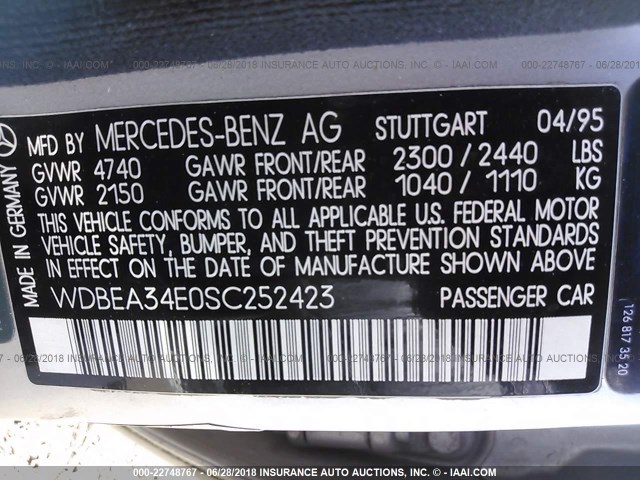 WDBEA34E0SC252423 - 1995 MERCEDES-BENZ E 420 BASE/420 SPECIAL SILVER photo 9