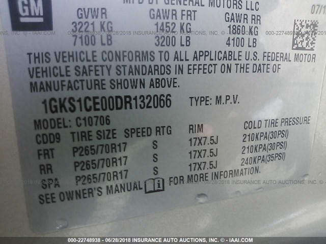 1GKS1CE00DR132066 - 2013 GMC YUKON SLT TAN photo 9