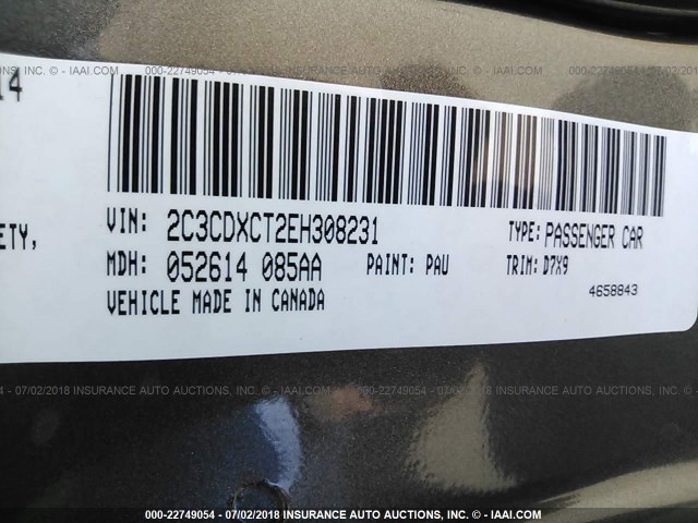 2C3CDXCT2EH308231 - 2014 DODGE CHARGER R/T GRAY photo 9