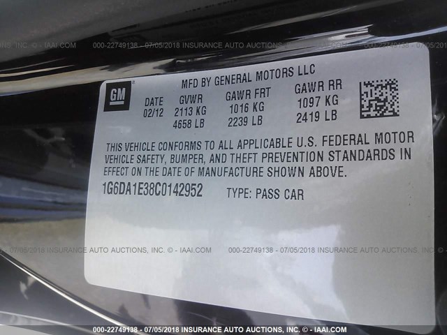 1G6DA1E38C0142952 - 2012 CADILLAC CTS 黑色 照片 9