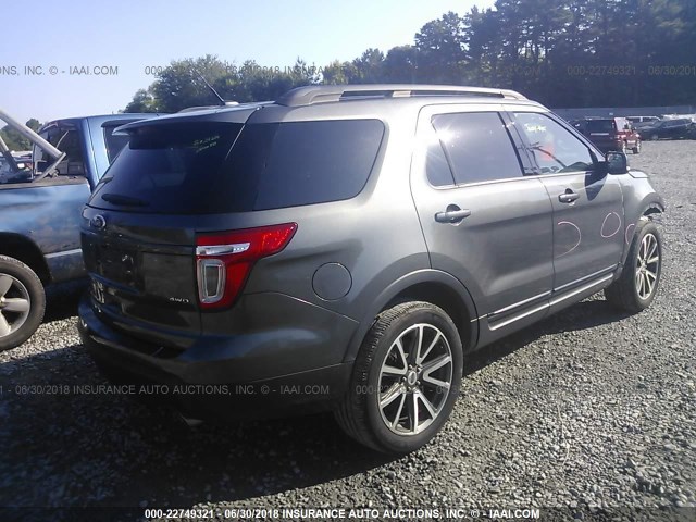 1FM5K8D84FGC01376 - 2015 FORD EXPLORER XLT GRAY photo 4