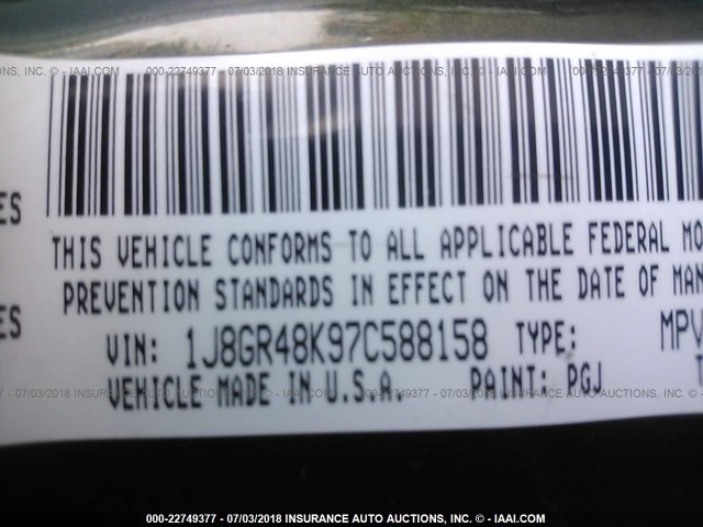 1J8GR48K97C588158 - 2007 JEEP GRAND CHEROKEE LAREDO/COLUMBIA/FREEDOM 绿色 照片 9