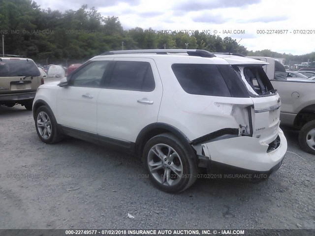 1FM5K8F89DGA53557 - 2013 FORD EXPLORER LIMITED WHITE photo 3