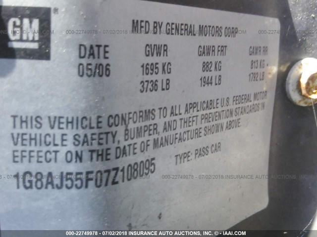 1G8AJ55F07Z108095 - 2007 SATURN ION LEVEL 2 金色 照片 9