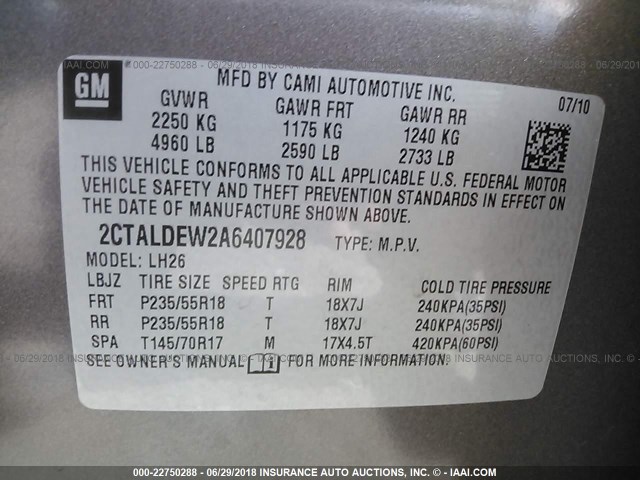 2CTALDEW2A6407928 - 2010 GMC TERRAIN SLE BEIGE photo 9