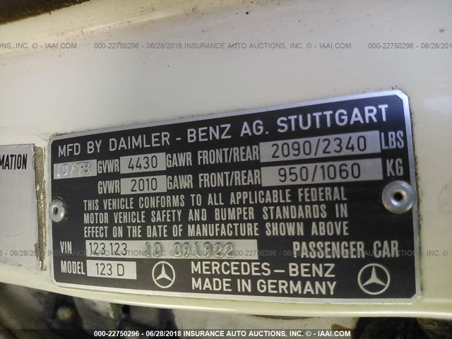 12312310091922 - 1979 MERCEDES-BENZ 240D CREAM photo 9