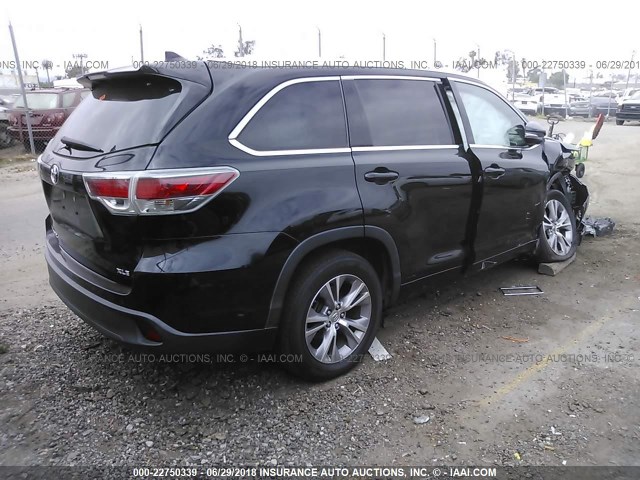 5TDKKRFHXES023939 - 2014 TOYOTA HIGHLANDER XLE BLACK photo 4