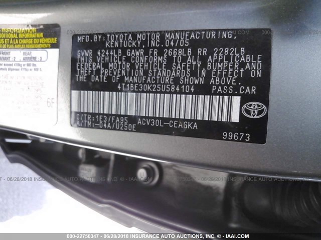 4T1BE30K25U584104 - 2005 TOYOTA CAMRY LE/XLE/SE ყავისფერი ფოტო 9