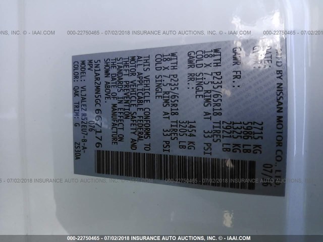 5N1AR2MN5GC667176 - 2016 NISSAN PATHFINDER S/SV/SL/PLATINUM 白色 照片 9