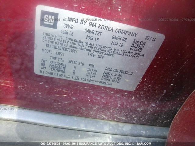 KL4CJDSB7EB704587 - 2014 BUICK ENCORE PREMIUM RED photo 7