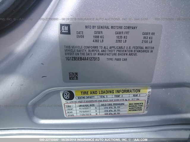 1G1ZB5EB4A4127913 - 2010 CHEVROLET MALIBU LS SILVER photo 9