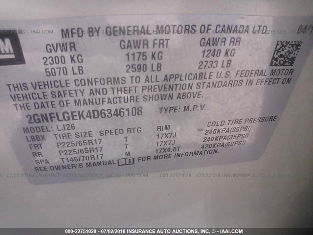 2GNFLGEK4D6346108 - 2013 CHEVROLET EQUINOX LTZ GOLD photo 9