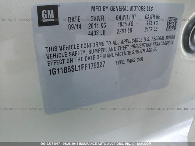 1G11B5SL1FF179327 - 2015 CHEVROLET MALIBU LS TAN photo 9
