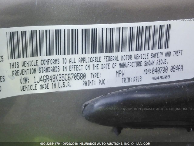 1J4GR48K35C670580 - 2005 JEEP GRAND CHEROKEE LAREDO/COLUMBIA/FREEDOM 金色 照片 9