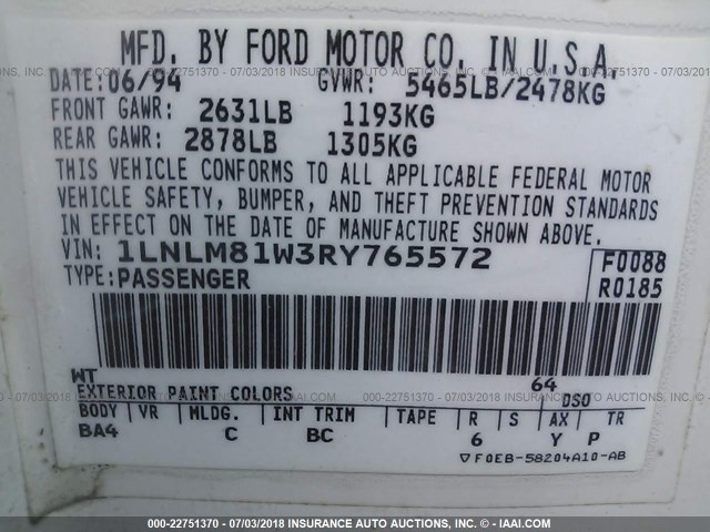 1LNLM81W3RY765572 - 1994 LINCOLN TOWN CAR EXECUTIVE WHITE photo 9