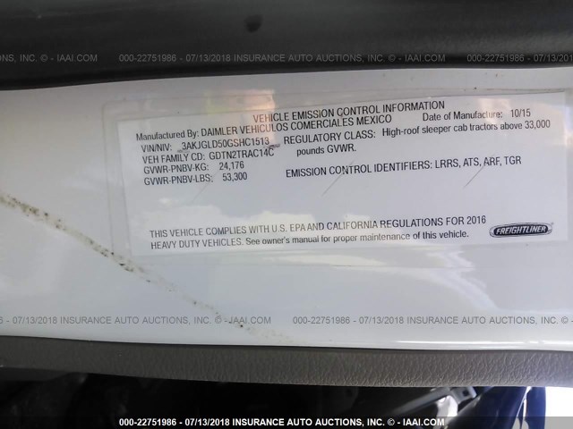 3AKJGLD50GSHC1513 - 2016 FREIGHTLINER CASCADIA 125  Unknown photo 10