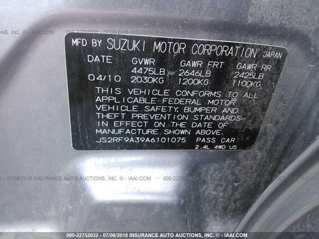 JS2RF9A39A6101075 - 2010 SUZUKI KIZASHI SE SILVER photo 9