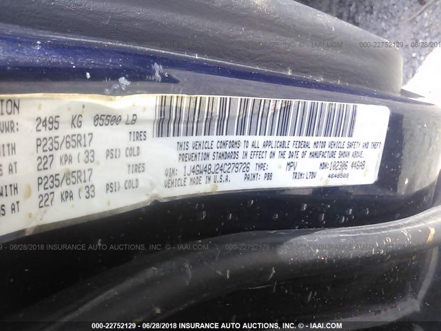 1J4GW48J24C279726 - 2004 JEEP GRAND CHEROKEE LAREDO/COLUMBIA/FREEDOM 蓝色 照片 9