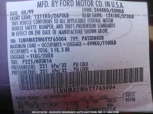 1LNHM82W6YY765004 - 2000 LINCOLN TOWN CAR SIGNATURE BURGUNDY photo 9