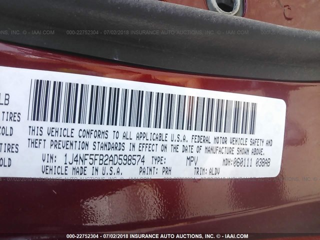 1J4NF5FB2AD598574 - 2010 JEEP COMPASS LIMITED RED photo 9