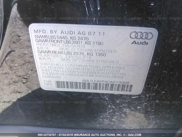 WA1LFAFP4CA013008 - 2012 AUDI Q5 PREMIUM PLUS BLACK photo 9