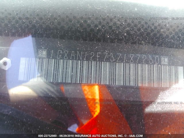 1G8AN12F73Z187230 - 2003 SATURN ION LEVEL 2 BLACK photo 9