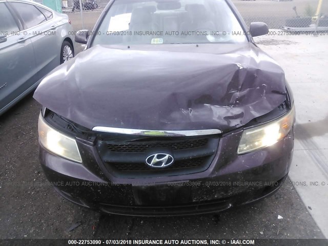 5NPEU46F36H019604 - 2006 HYUNDAI SONATA GLS/LX MAROON photo 6