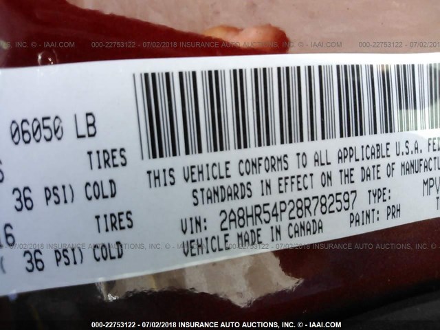 2A8HR54P28R782597 - 2008 CHRYSLER TOWN & COUNTRY TOURING RED photo 9