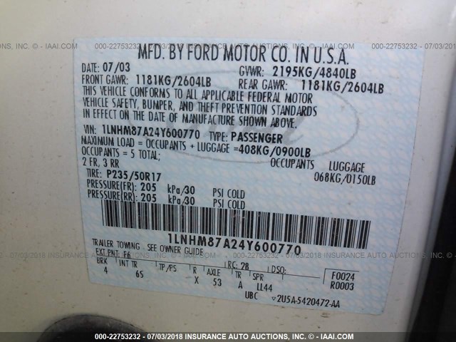 1LNHM87A24Y600770 - 2004 LINCOLN LS Ağ foto 9