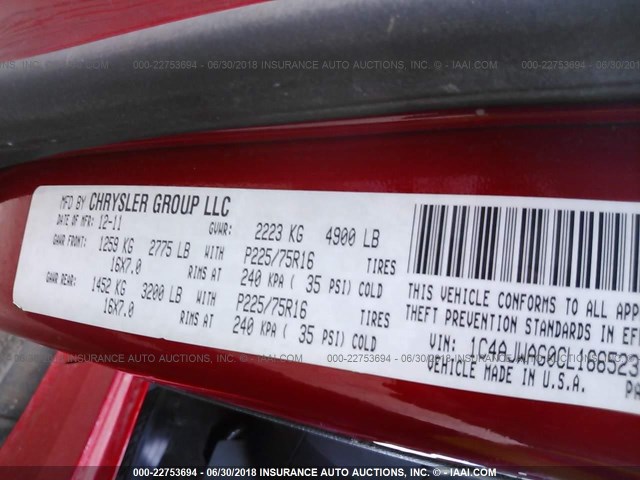 1C4AJWAG0CL166523 - 2012 JEEP WRANGLER SPORT 红色 照片 9