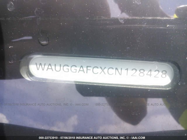 WAUGGAFCXCN128428 - 2012 AUDI A6 PREMIUM PLUS BLACK photo 9