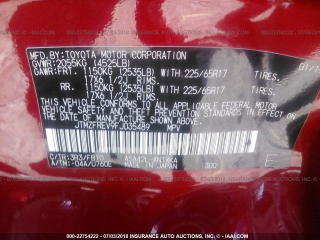 JTMZFREV9FJ035489 - 2015 TOYOTA RAV4 LE RED photo 9