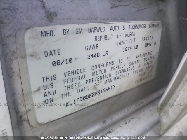 KL1TD6DE2AB135813 - 2010 CHEVROLET AVEO LS/LT 银色 照片 9