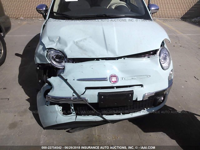 3C3CFFCR7HT654408 - 2017 FIAT 500 LOUNGE Light Blue photo 6