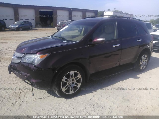 2HNYD28448H515904 - 2008 ACURA MDX TECHNOLOGY BURGUNDY photo 2