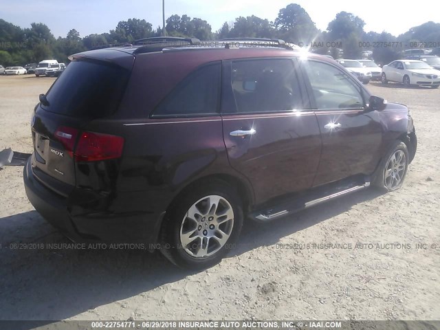 2HNYD28448H515904 - 2008 ACURA MDX TECHNOLOGY BURGUNDY photo 4