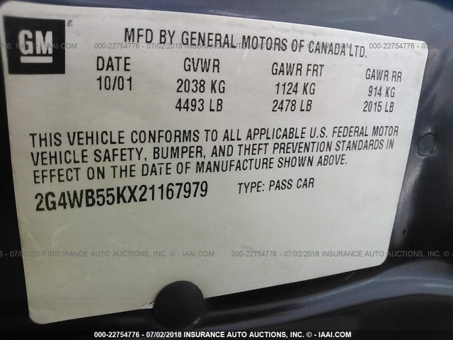 2G4WB55KX21167979 - 2002 BUICK REGAL LS 蓝色 照片 9